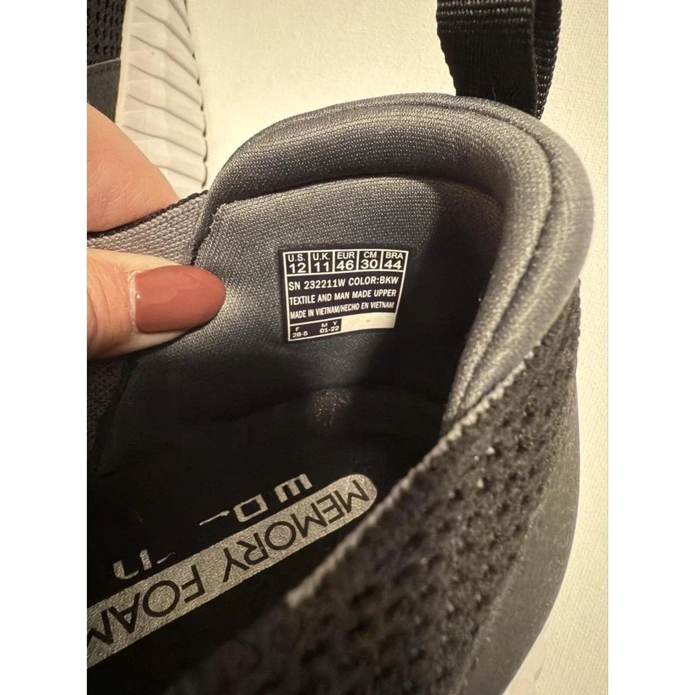 Skechers Men's Wide Fit Machine Washable Black Slip Ons Size 12